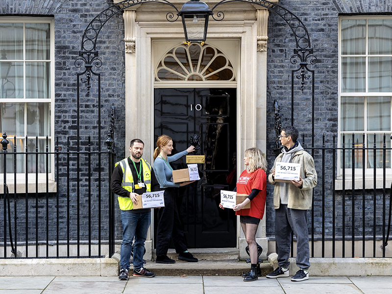 Ben with representatives from other coalition organisations, outside No. 10 delivering the petition.